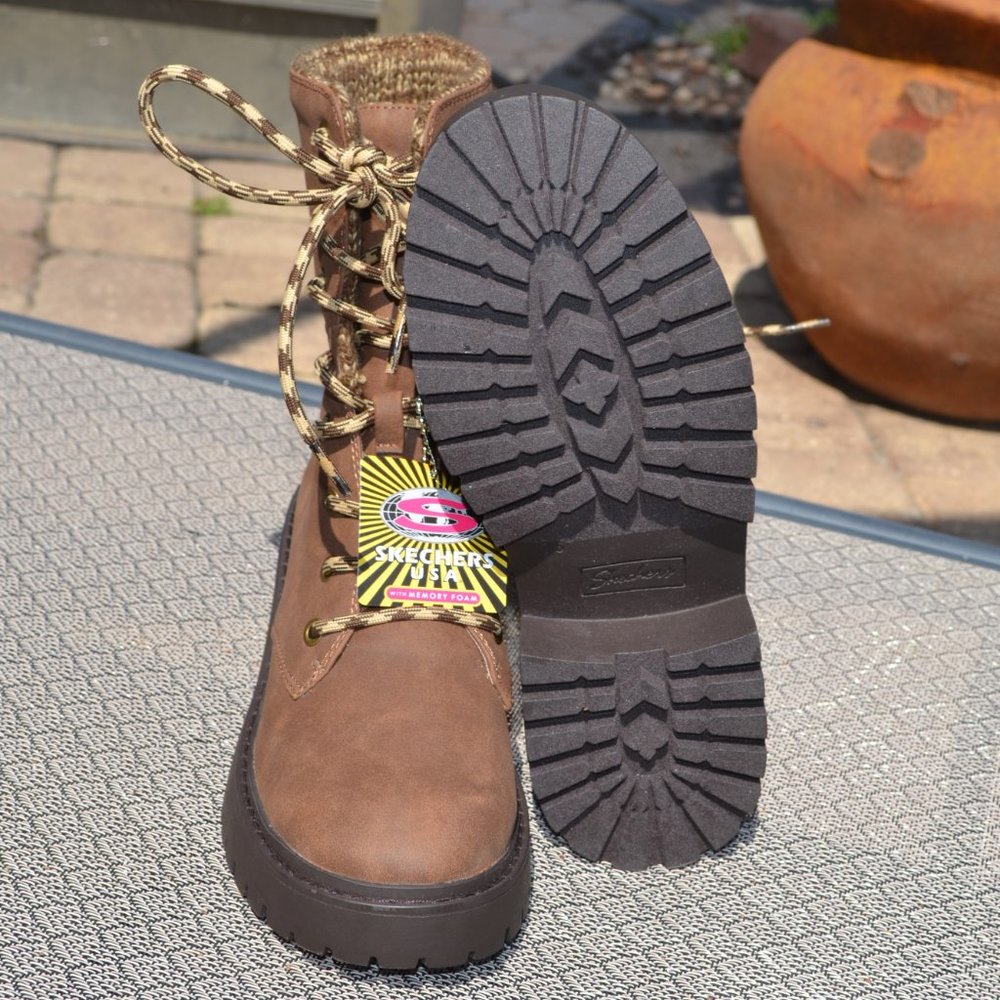 NEW Women's SKECHERS Brown Memory Foam Boots Hiking Work KNIT BUZZ Size 7 - Picture 9 of 9